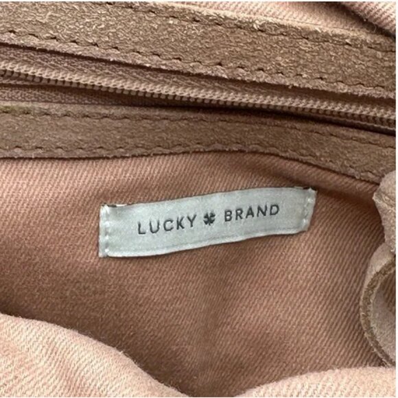 Lucky Brand Rose Colored Suede Leather Crossbody Bucket Bag with Wooden Handles - Picture 10 of 11